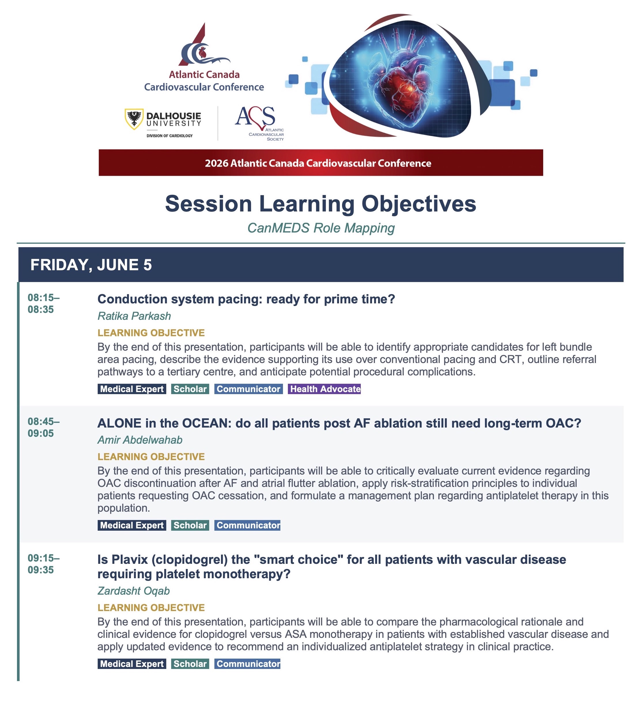 Atlantic Canada Cardiovascular Conference Learning Objectives Atlantic Canada Cardiovascular Conference Learning Objectives